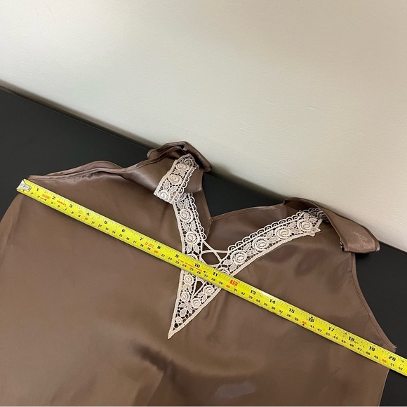 Vintage Unmentionables Slip Dress Chemise Night Gown - Brown Lace Trim - Picture 10 of 13